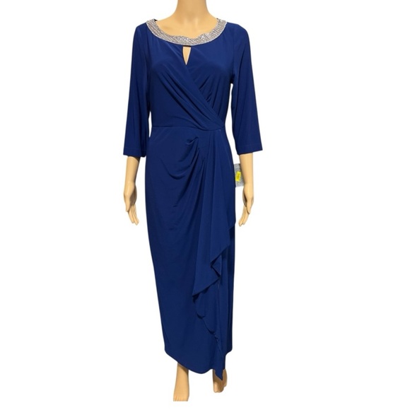 Alex Evenings Elegant Embellished Keyhole Bateau Neckline Royal Blue Gown 8P - Picture 2 of 11